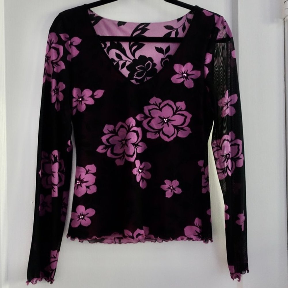 Sheer Long Sleeve Floral Blouse